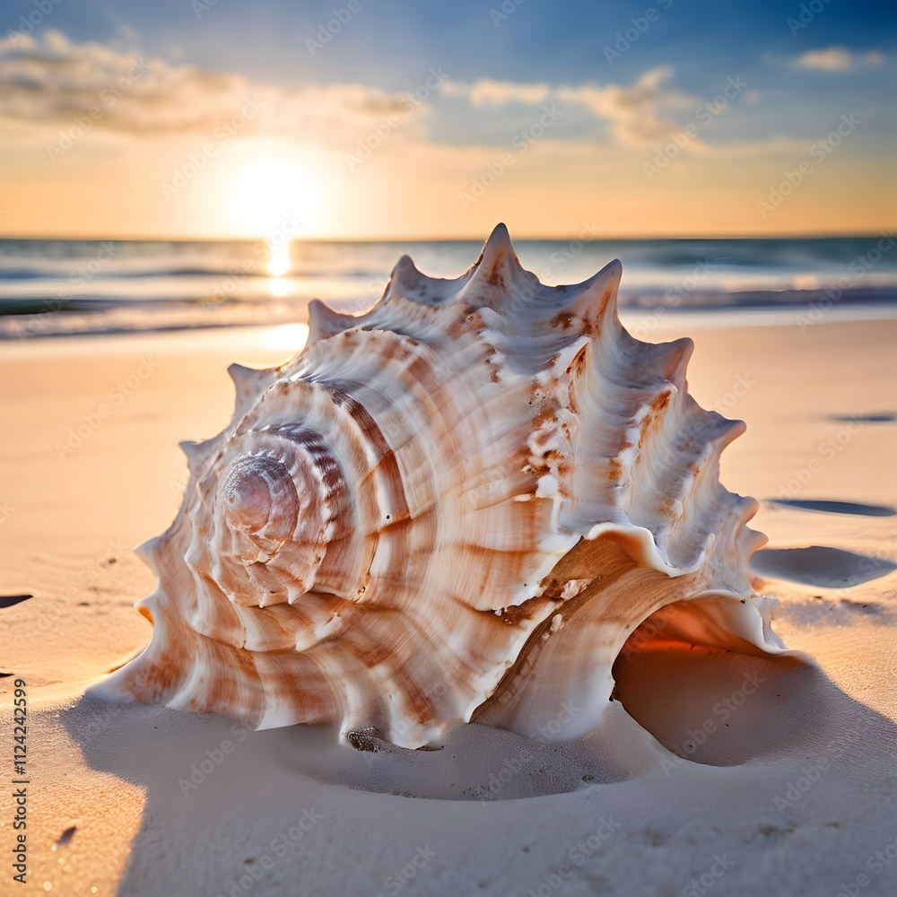 Intricate Patterns on a Conch Shell Half-Buried in Soft Sand Intricate Patterns on a Conch Shell Half-Buried in Soft Sand