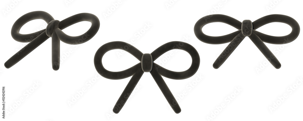 a collection of 3d cute dark black ribbons or bows on an isolated background, fun-loving bow design emlements a collection of 3d cute dark black ribbons or bows on an isolated background, fun-loving bow design emlements