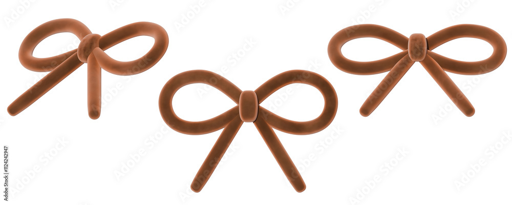 a collection of 3d cute chocolate brown 2 ribbons or bows on an isolated background, fun-loving bow design emlements a collection of 3d cute chocolate brown 2 ribbons or bows on an isolated background, fun-loving bow design emlements