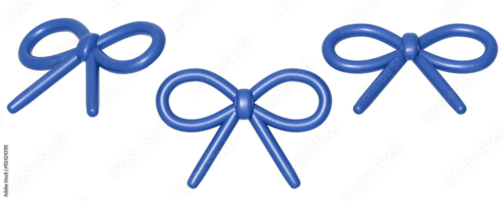 a collection of 3d cute bright blue ribbons or bows on an isolated background, fun-loving bow design emlements a collection of 3d cute bright blue ribbons or bows on an isolated background, fun-loving bow design emlements