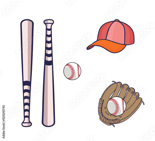Baseball Instrument Vector Clip Art Bundle Set, Professional Baseball Sport Isolated Equipment And Element, Baseball Exercise Champion Abstract Baseball Outline Icon Symbol Vector Set