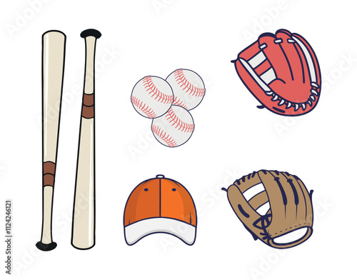 Baseball Vector Outline Clip Art Collection, Professional Baseball Cap Bat And Glove Sport Isolated Equipment Game, Baseball Element Drawing Abstract Baseball Player Silhouette Outline Icon symbol Vec