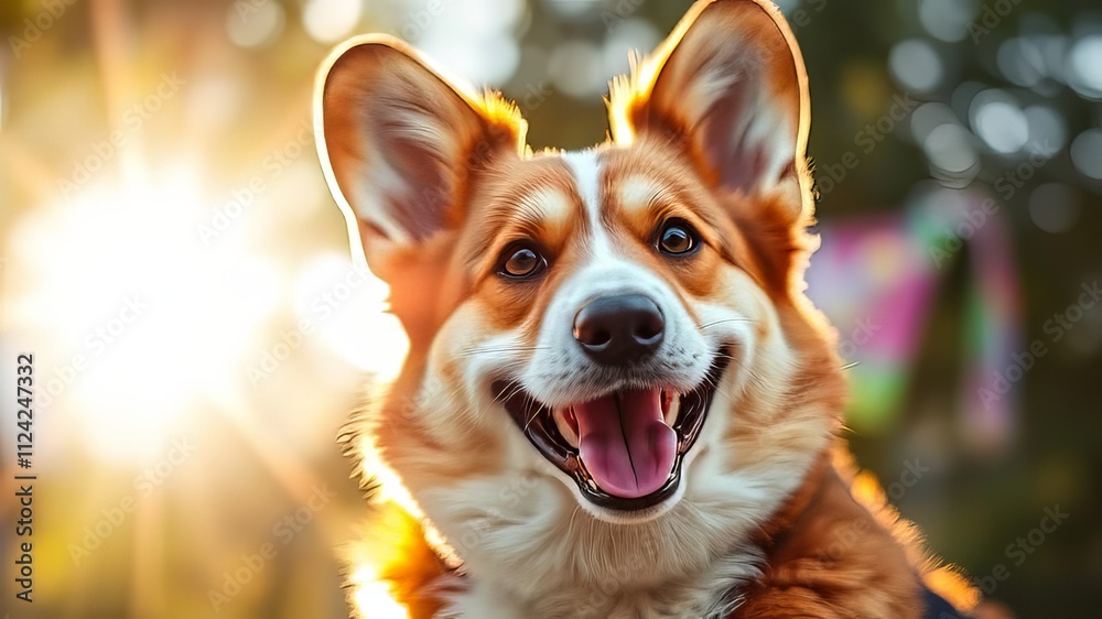 Smiling Pembroke Welsh Corgi Portrait in Sunlight - Vibrant AI Photo Smiling Pembroke Welsh Corgi Portrait in Sunlight - Vibrant AI Photo