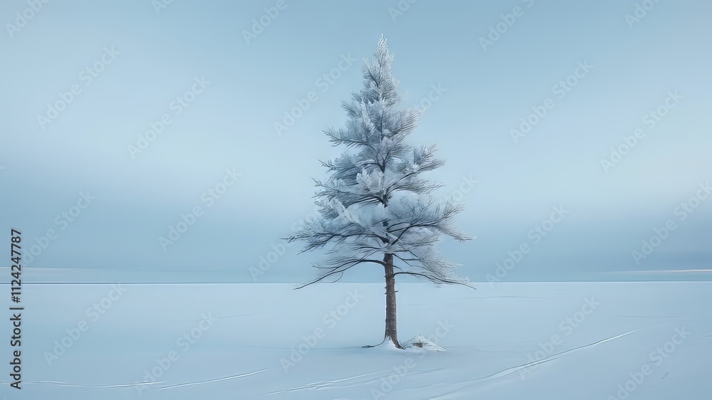 Solitary Pine on Frozen Tundra - Minimalist Landscape Art Solitary Pine on Frozen Tundra - Minimalist Landscape Art