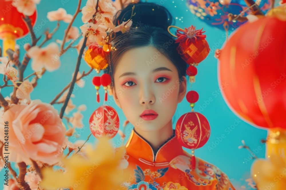 Φωτογραφία Collage Retro dreamy of travel to china portrait chinese new year celebration