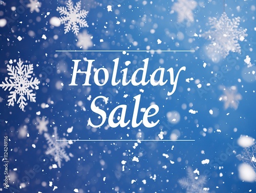 Holiday sale banner with snowflakes on blue background.