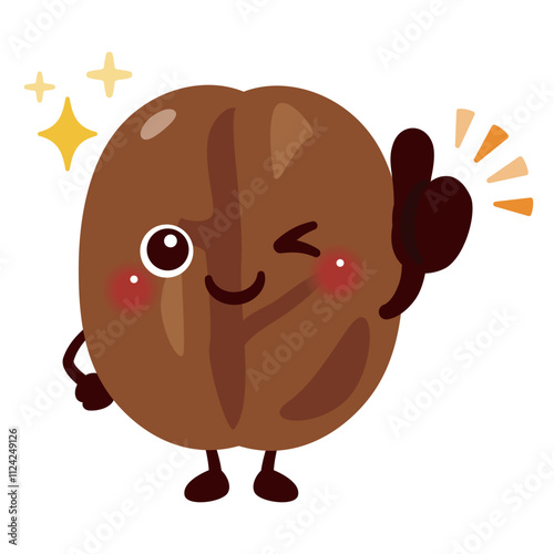 グッドサインを出すコーヒー豆のキャラクターイラスト
