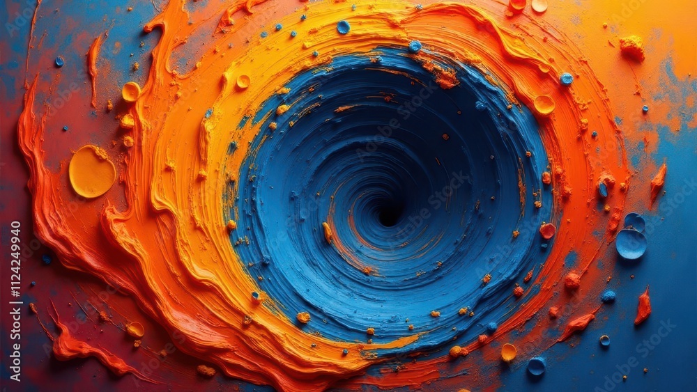 Fototapeta premium Swirling glitter effects. Cornflower and persimmon flat spiral with dazzling particle effects, ensuring pristine, noise-free clarity. 4K UHD quality