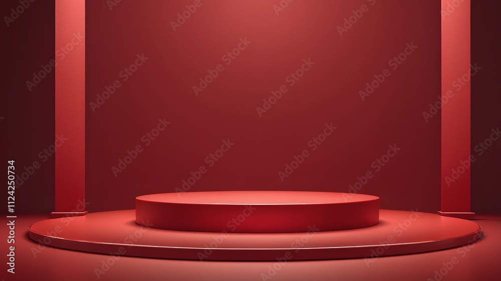 Red cylindrical platform sits on red background. 3D Podium Red cylindrical platform sits on red background. 3D Podium