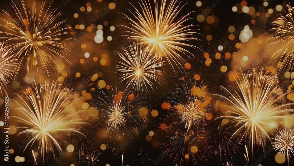 Fototapeta premium Fireworks light up the night sky with fireworks display. Celebration background.