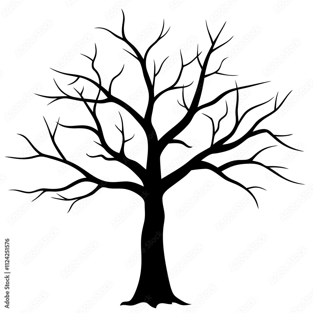 Fototapeta premium Black & white a simple scary tree design art vector. A scary tree Silhouette, Tree elements illustration