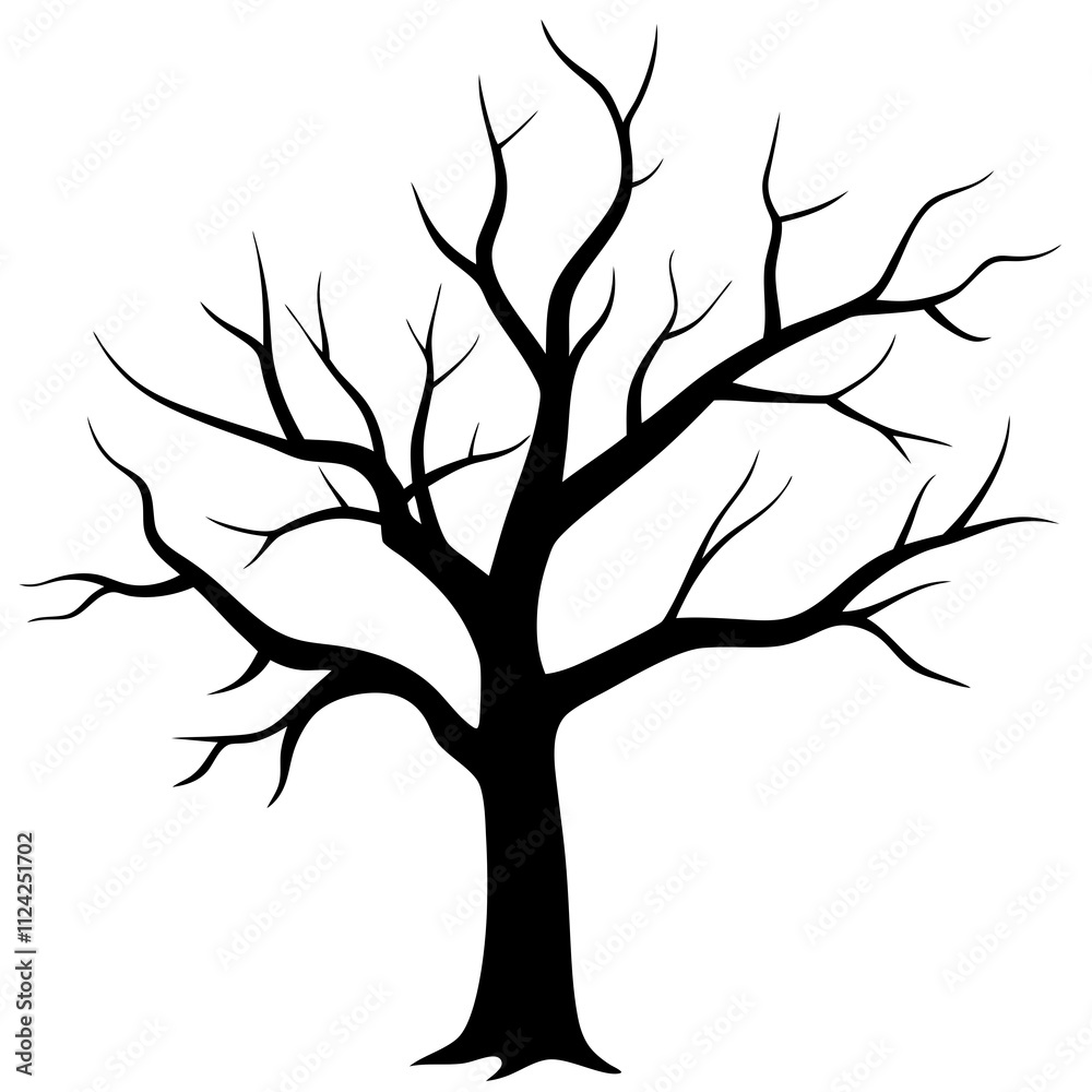 Obraz premium Black & white a scary tree design art vector. A tree Silhouette, Tree elements illustration