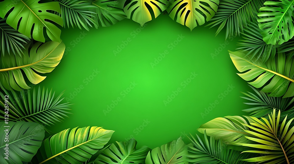 Lush Green Tropical Leaves Frame Background Lush Green Tropical Leaves Frame Background