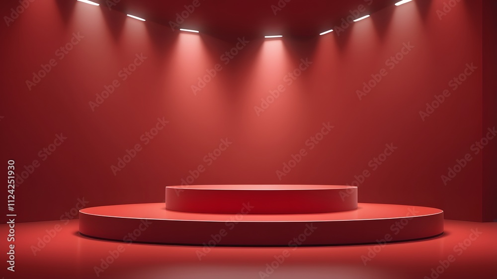 Red cylindrical platform sits on red background. 3D Podium Red cylindrical platform sits on red background. 3D Podium