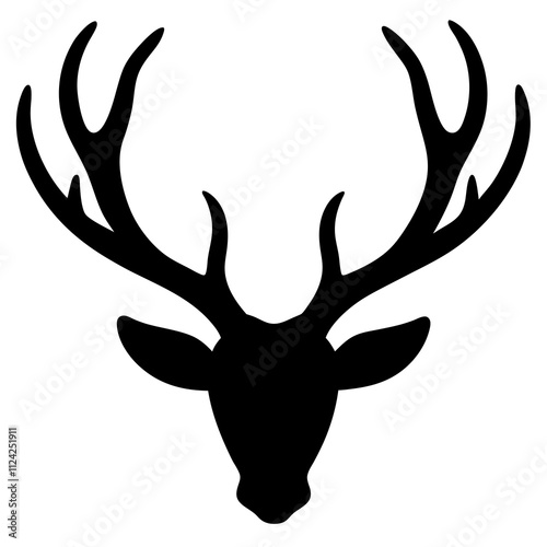 Black & white deer head with antler design art vector. A deer head Silhouette, Deer animal hunting elements illustration