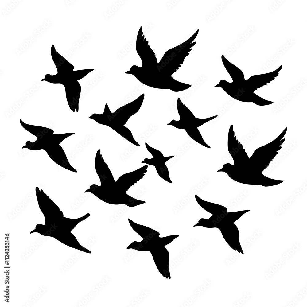 Fototapeta premium Flying bird vector art. Birds icon silhouette art, Animal bird Elements illustration