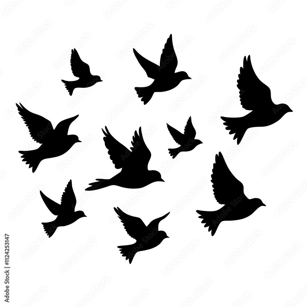 Fototapeta premium Flying bird vector art. Birds icon silhouette art, Animal bird Elements illustration