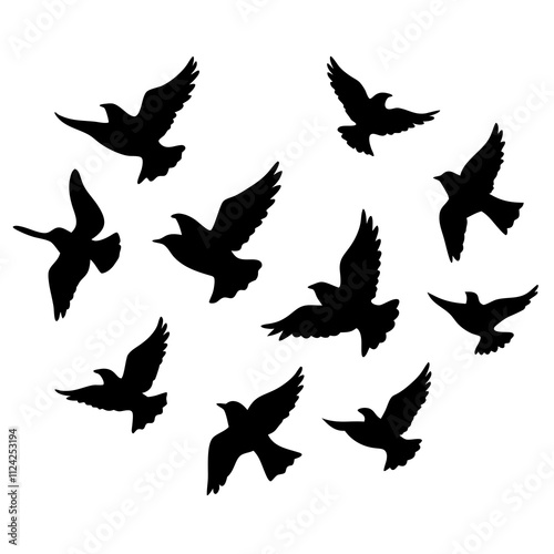 Flying bird vector art design. Birds icon silhouette art, Animal birds Elements illustration