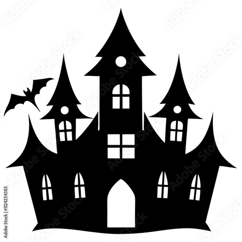 Creative haunted house black & white vector art. Halloween scary house icon silhouette art, Holiday Elements illustration