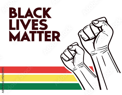 black lives matter movement illustration with raised fists and colorful stripes