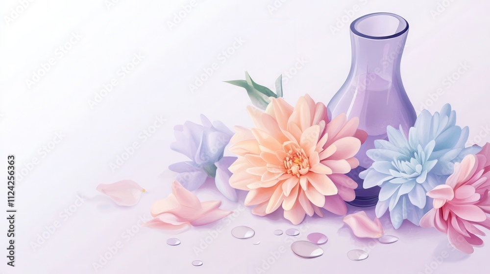 a shattered vase lying on the ground, surrounded by scattered flowers and water droplets a shattered vase lying on the ground, surrounded by scattered flowers and water droplets