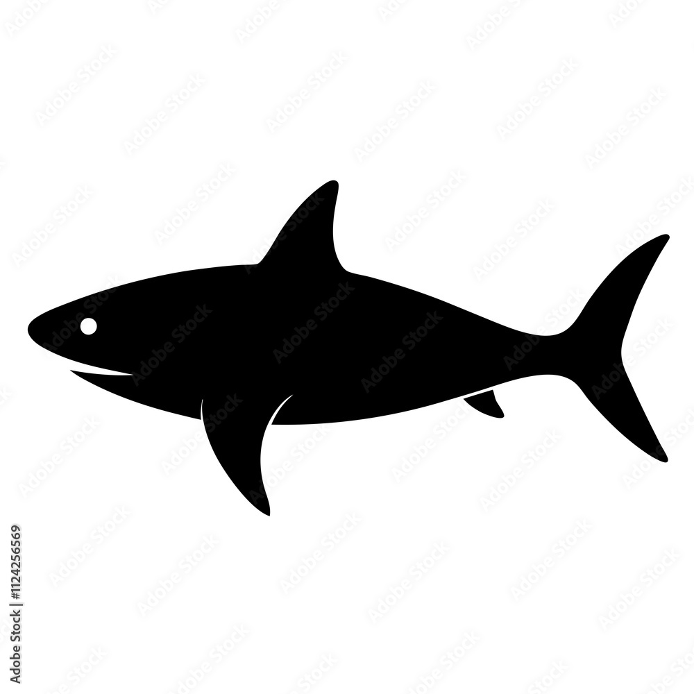 Fototapeta premium Shark animal vector black and white. Shark Silhouette, Animal Shark elements illustration