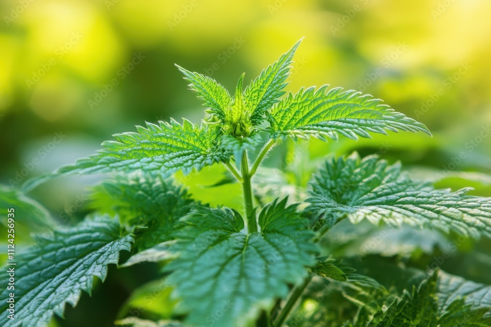 Detailed view of a nettle amidst a blurred backdrop Detailed view of a nettle amidst a blurred backdrop