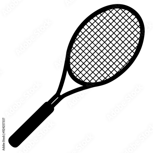 Tennis racket black & white. Creative symbol design silhouette, Racket sports elements illustration
