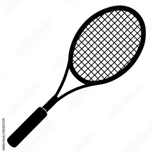 Tennis racket black & white. Creative symbol design silhouette, Racket sports elements illustration