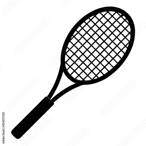 Tennis racket black & white. Creative symbol design silhouette, Racket sports elements illustration