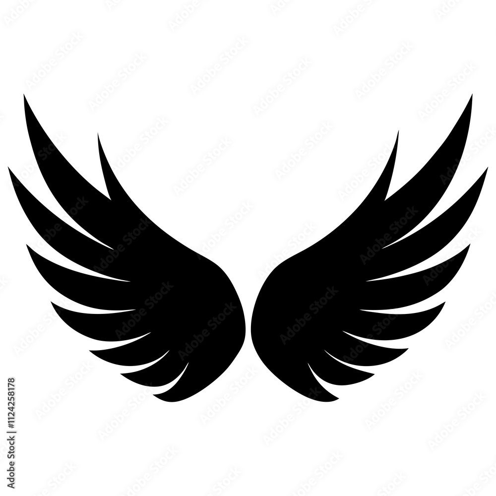 Fototapeta premium Animal wings badge black and white. Wings symbol silhouette, Racing elements illustration