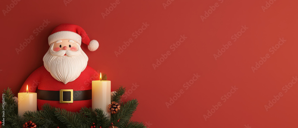 Fototapeta premium nostalgic Santa Claus figure with candles and pine branches creates warm holiday atmosphere. Perfect for festive decorations and seasonal celebrations