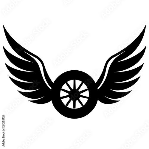 Winged wheel black and white. Winged motorcycle wheel Silhouette, Racing elements illustration