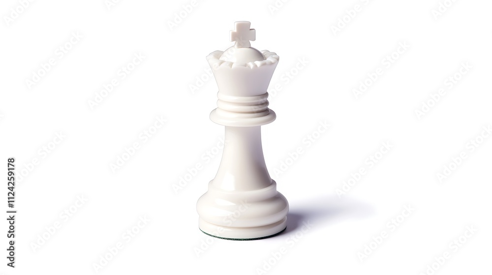 A white chess queen stands alone on a white background.
A white chess queen stands alone on a white background.
