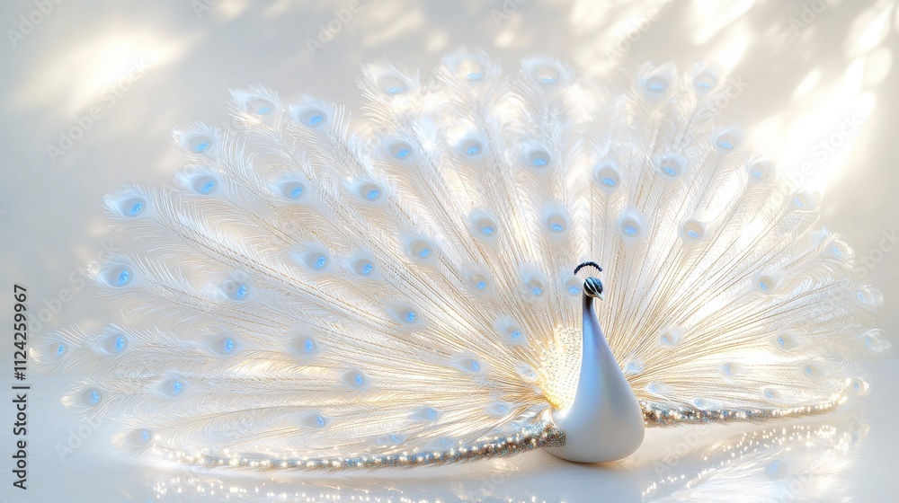 Fototapeta premium Illuminated mechanical peacock displaying led-lit feathers modern art exhibit indoor gallery creative installation