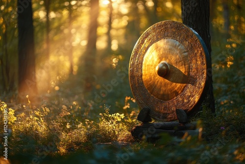 gong in sunlight awaiting pagan ceremonies photo