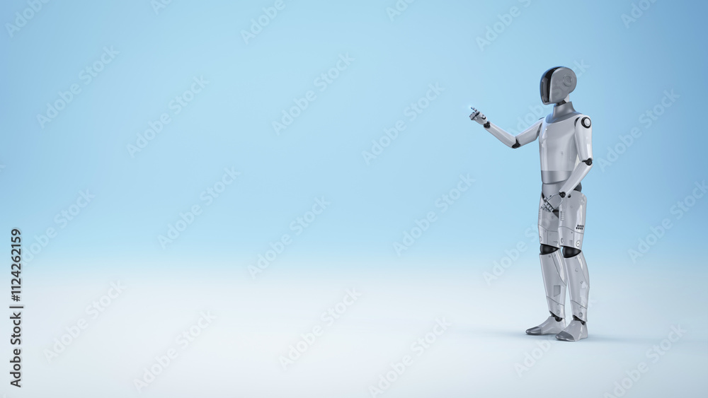 Humanoid robot or ai cyborg finger point with blank space Humanoid robot or ai cyborg finger point with blank space