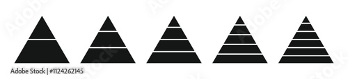 Levels of triangular pyramid. Triangle pyramid chart. Maslow layer diagram. Development level infographic. Business graph. Vector illustration isolated on white background.