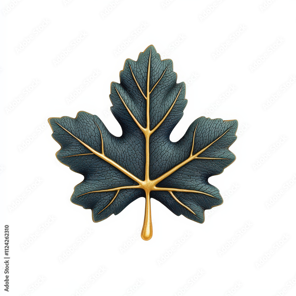 Fototapeta premium textured green grape leaf with golden stem, showcasing intricate details and modern design. This artistic piece adds touch of elegance to any decor