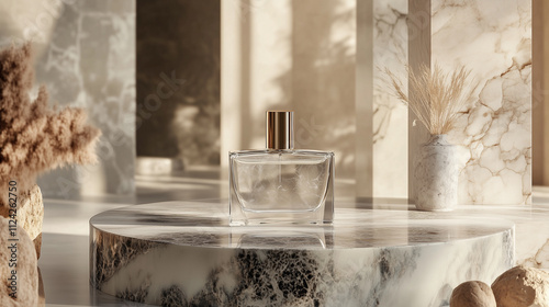 podium mockup in backdrop for perfume