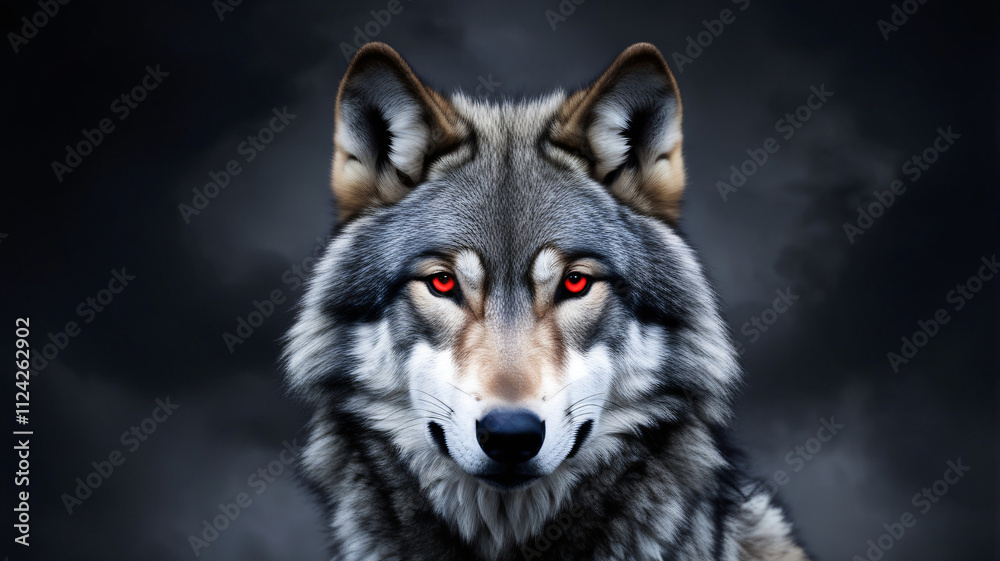 Fototapeta premium An alpha wolf with striking red eyes