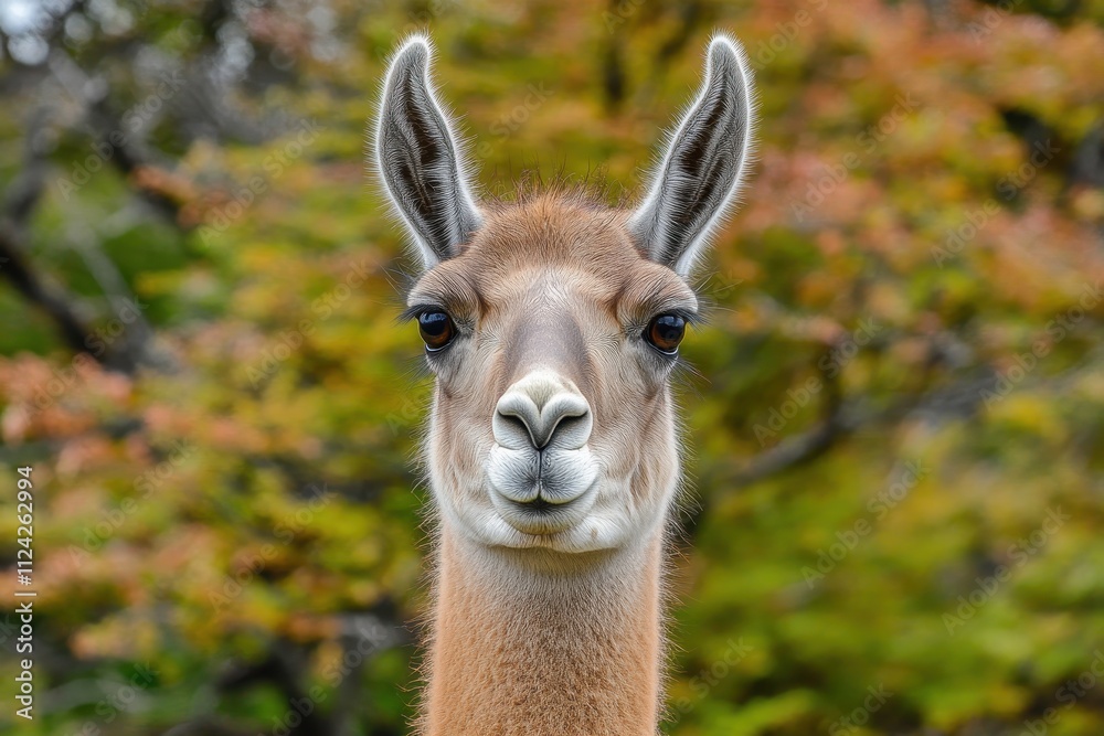 Obraz premium Guanaco facing the camera in Torres del Paine National Park Patagonia Chile