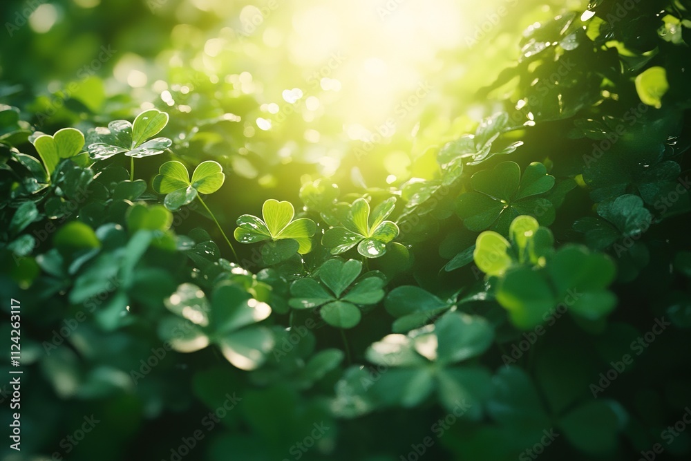 Lush Green Clover Plants Bask In Sunlight Lush Green Clover Plants Bask In Sunlight
