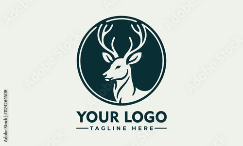 vector logo line art of a deer head in a circular frame; suitable for logos, apparel designs, and wildlifethemed crafts