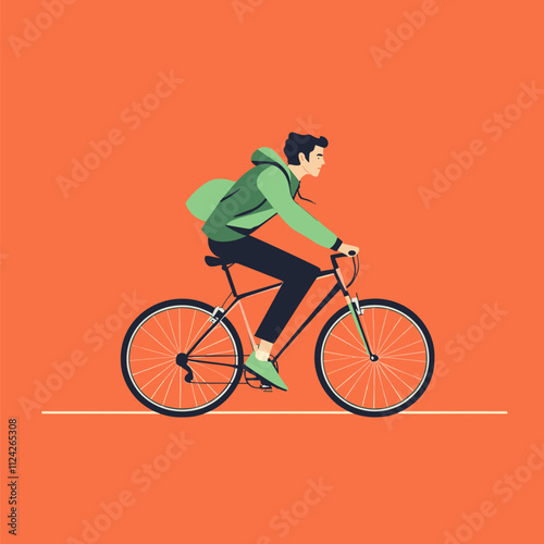 A Man Riding a Bicycle on a Flat Road, Modern Minimalist Illustration. Vector Illustration. Minimalist Illustration Vector.
