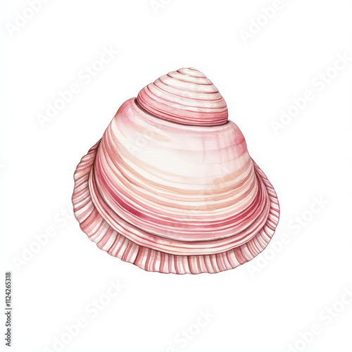 beautiful watercolor of bubble shell, showcasing its delicate pink and white hues. This artistic representation highlights shell intricate details and smooth curves, evoking sense of photo