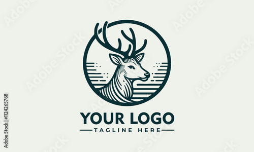 vector logo line art of a deer head in a circular frame; suitable for logos, apparel designs, and wildlifethemed crafts