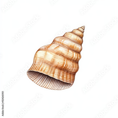 detailed watercolor of tusk shell, showcasing its unique spiral shape and intricate patterns. warm tones and textures evoke sense of natural beauty and marine life photo