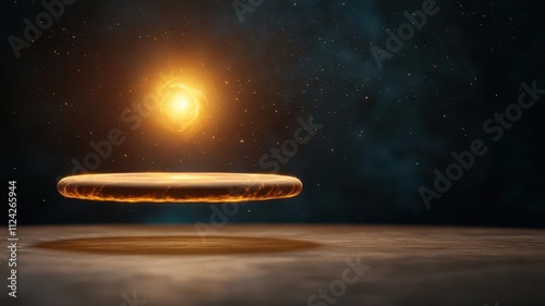 A glowing pendulum swing captured mid motion with trails of energy flow, symbolizing the transfer of kinetic and potential energy