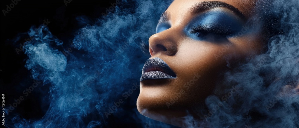 Fototapeta premium A makeup artist showcasing a dramatic smokey eye look on a model.